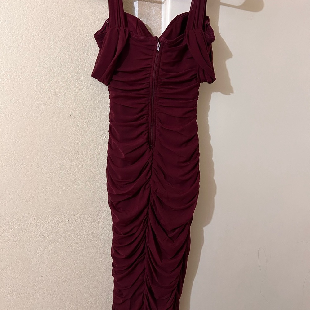 Windsor Ruched Wine Midi Dress - Picture 2 of 4